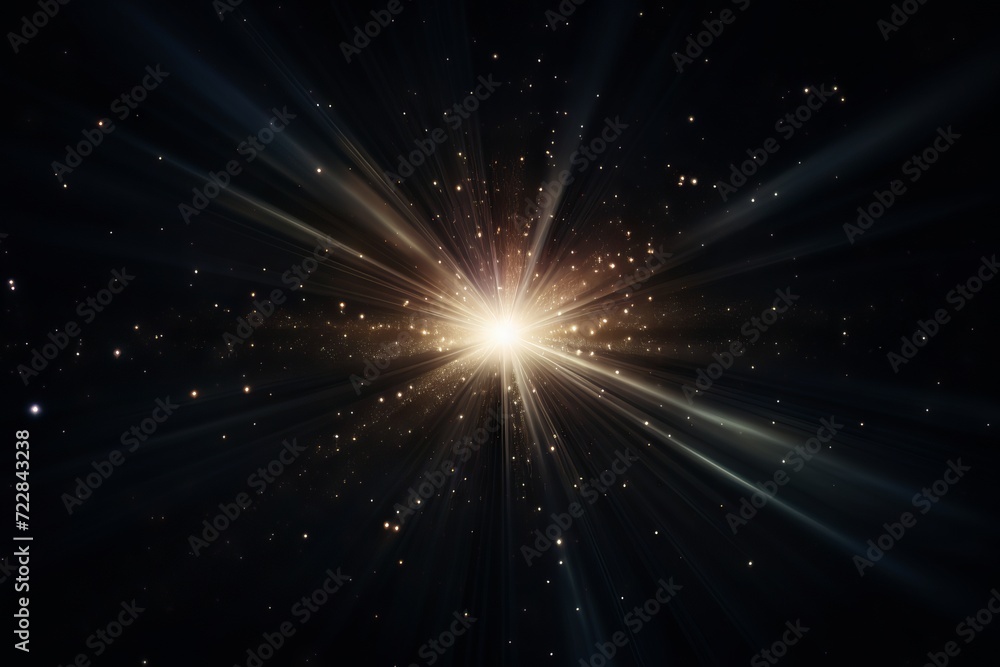 Naklejka premium Lens flare effect on black background: white sparkling light rays for creative design projects