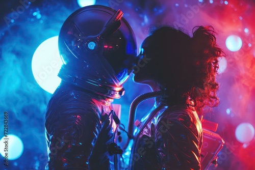 Kiss of an astronaut and his girlfriend. Generative AI