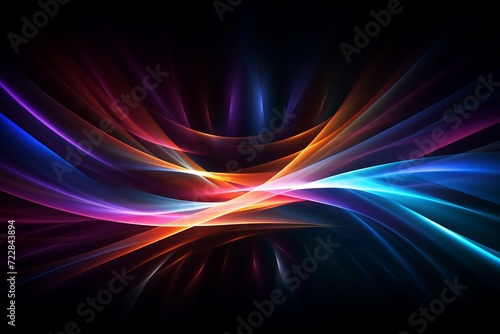 Abstract background of glowing light trails on a dark backdrop