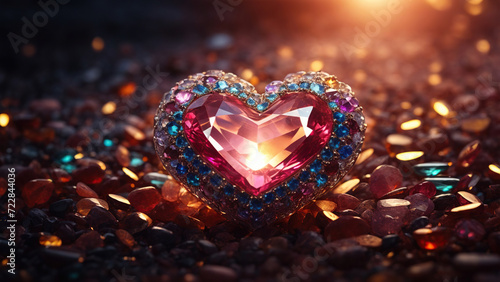 Heart made of precious gemstones on a black background. photo