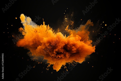 Orange explosion with dust cloud on black background - abstract vector illustration photo