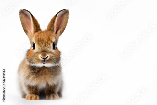 Funny bunny or baby rabbit for Easter Day isolated on white banner. Happy Easter. Place for text © Natali2510
