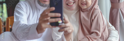 Muslim family selfie with family when breaking fast together photo