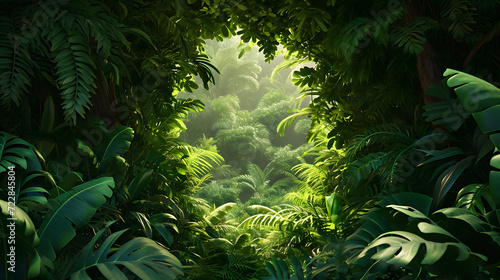 Green jungle with trees and ferns photo