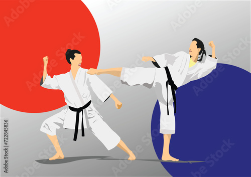 Oriental combat sports. Karate. Colored 3d vector hand drawn illustration.