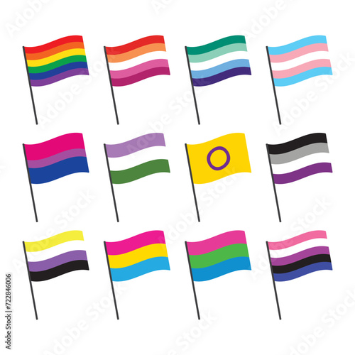 LGBTQIA pride flag flat design icon set. Pride month concept. photo