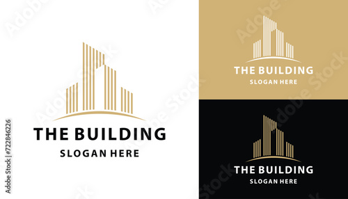 Golden Apartment Building with Geometric Stripes For Real Estate Logo Design