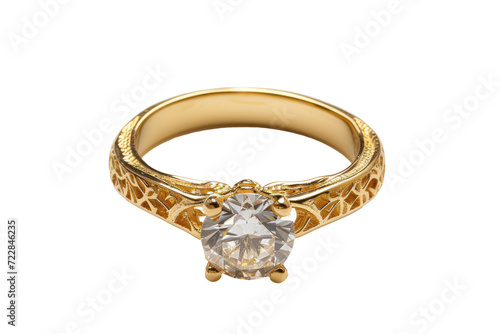 Gold wedding ring with a diamond, cut out - stock png.