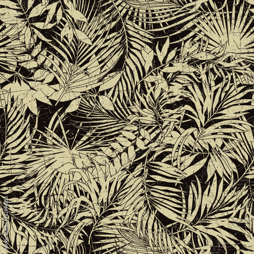 Tropical palm leaves foliage patchwork wallpaper abstract vector seamless pattern for fabric shirt short print towel tablecloth cloth grunge effect in separate layer