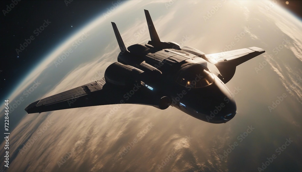 Naklejka premium Space plane flying in the earth's orbit.