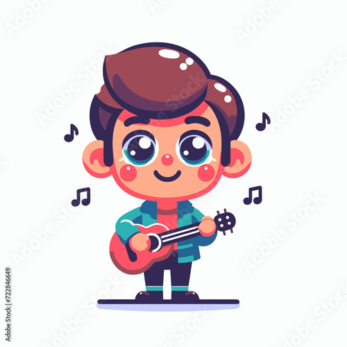 cartoon character guitarist, portrait icon, flat colors