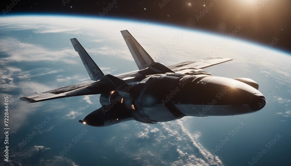 Obraz premium Space plane flying in the earth's orbit.