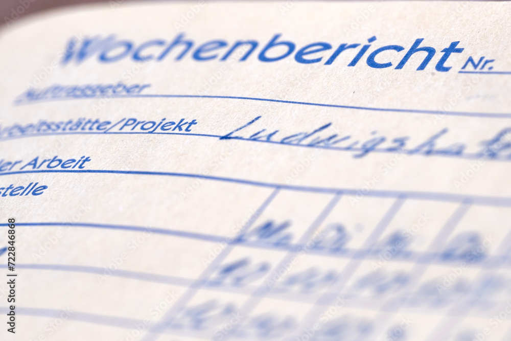 part of tabular document sheet in German weekly report, weekly internship review during internship, research projects or professional training part of tabular document sheet in German weekly report, weekly internship review during internship, research projects or professional training