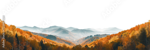 Panorama of a mountain autumn landscape on a transparent background