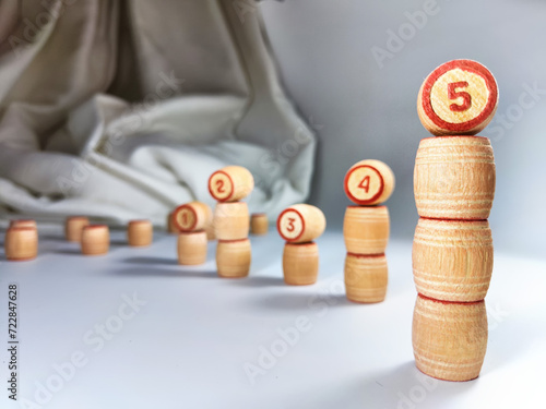 Wallpaper Mural Small wooden barrels with numbers built in columns. The concept of duration and ways to achieve the goal. Sequence of actions to obtain the effect and result Torontodigital.ca