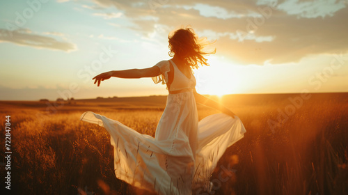 Woman dancing at field in the evening light