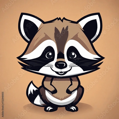 Cute Raccoon Cartoon Vector Icon Illustration. Animal Nature Icon Concept Isolated Premium Vector. Flat Cartoon Style
