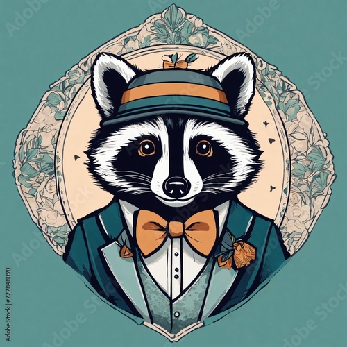 Cute Raccoon Cartoon Vector Icon Illustration. Animal Nature Icon Concept Isolated Premium Vector. Flat Cartoon Style