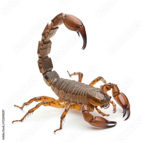 Deathstalker Scorpion standing side view isolated on white background, photo realistic. © Pixel Pine