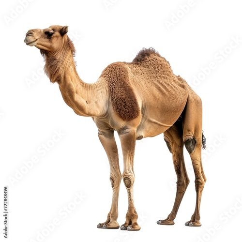 Dromadery camel standing side view isolated on white background, photo realistic. photo