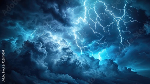 Lightning bolts streaking across the stormy sky  lightning in clouds weather background