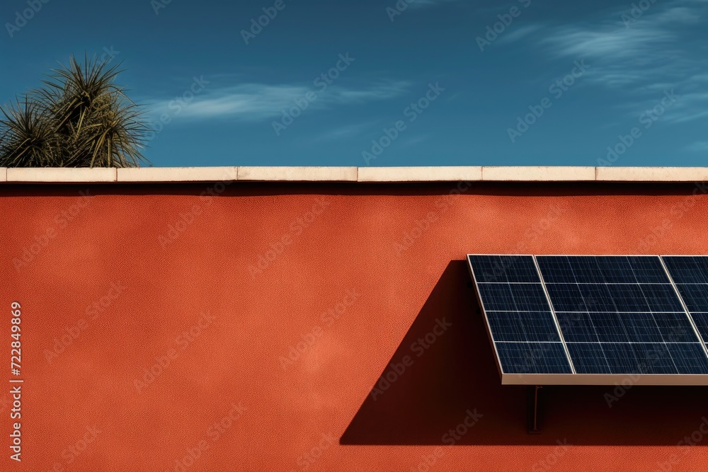 Fototapeta premium Solar panels installed on the rooftops of the commercial building house. Renewable energy sources concept