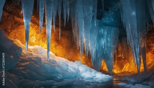 An ice cave wall made from amber and ice photo