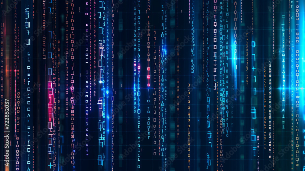 Colorful Digital Binary Data Digits And Streaming Source Code Background. Creative background. Copy paste area for texture Colorful Digital Binary Data Digits And Streaming Source Code Background. Creative background. Copy paste area for texture