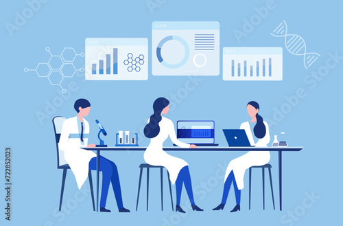 Professional scientists, doctors and chemical researchers working and analysis in laboratory experiment vector  Illustration. Medical laboratory, research experiment biology molecular concept. photo