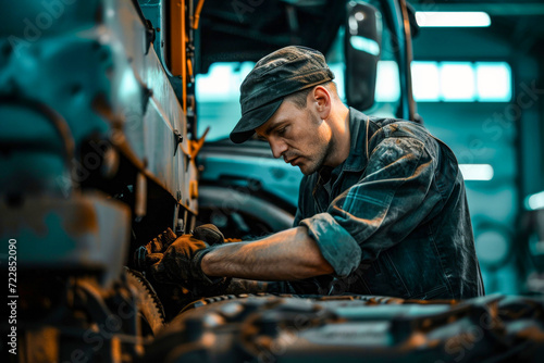 Mechanic Concentrating on Vehicle Maintenance in Auto Repair Shop 