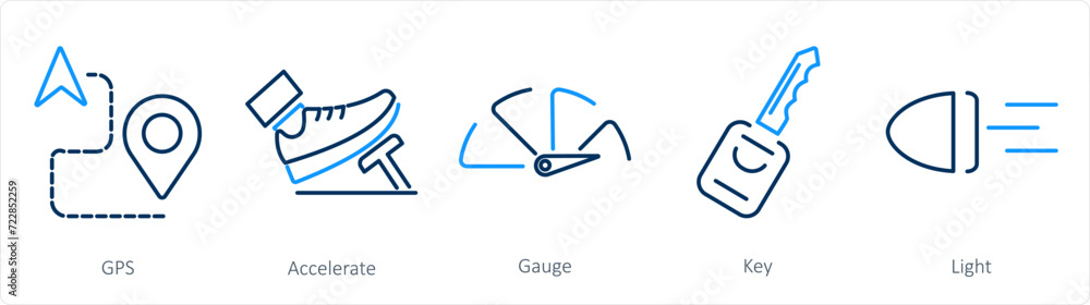 A set of 5 Car icons as gps, accelerate, gauge A set of 5 Car icons as gps, accelerate, gauge