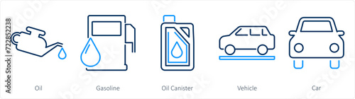 A set of 5 Car icons as oil, gasoline, oil canister