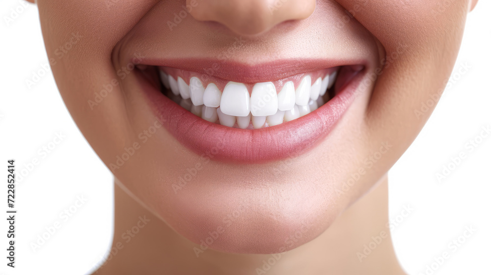 Obraz premium Beautiful female smile after teeth whitening procedure. Dental care. Dentistry concept.