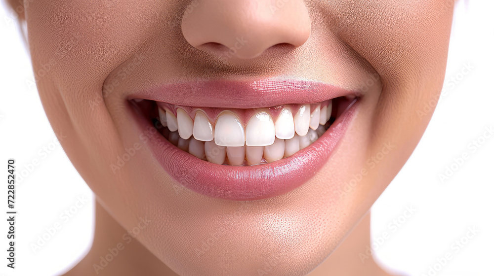 Obraz premium Beautiful female smile after teeth whitening procedure. Dental care. Dentistry concept.