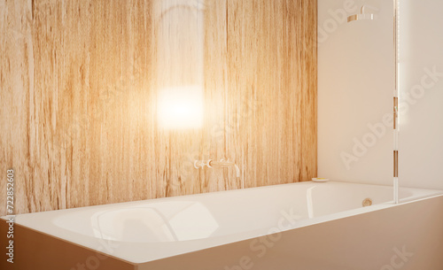 Scandinavian bathroom  classic  vintage interior design. 3D rendering.. Sunset.