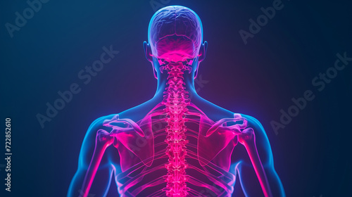Human skeleton with view on the spine bones XRay 3D render
