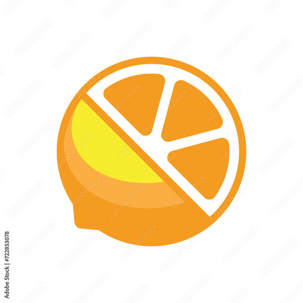 Simple orange or lime icon with some part sliced showing the carpels Simple orange or lime icon with some part sliced showing the carpels