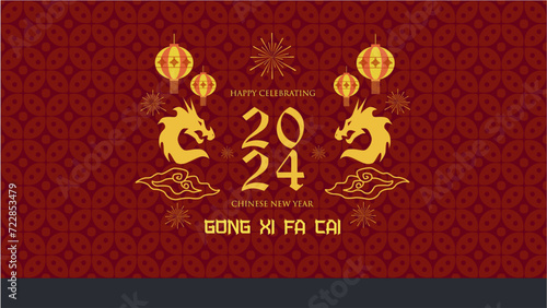 Modern Happy Chinese New Year 2024 Background Banner. Gong Xi Fa Cai Vector Illustration. Year of Dragon