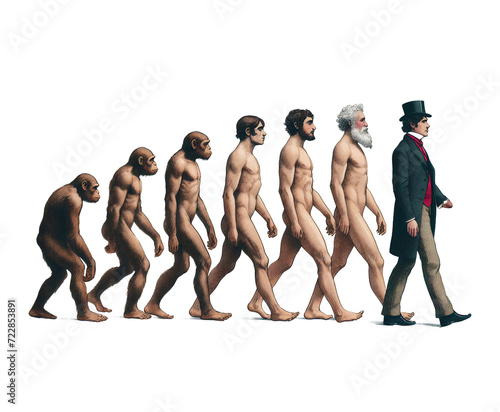 Vintage Evolutionary Chart of Human Origins from Apes to Homo sapiens photo