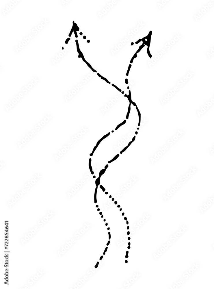 Two directional arrows are connected to each other, vector illustration in the style of a doodle and a sketch in the technique, dotwork, tattoo, sticker for design and decoration, black dots Two directional arrows are connected to each other, vector illustration in the style of a doodle and a sketch in the technique, dotwork, tattoo, sticker for design and decoration, black dots