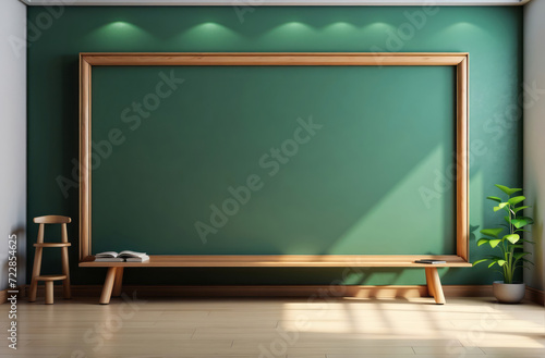 empty school board, green chalkboard in the classroom
