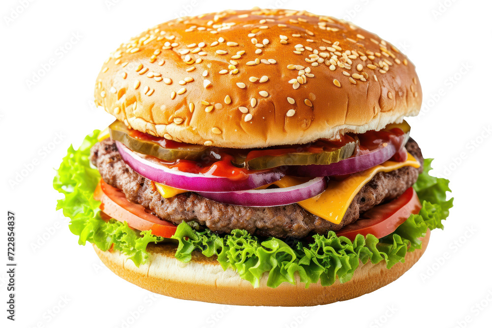 A giant juicy burger, cut out - stock png. A giant juicy burger, cut out - stock png.