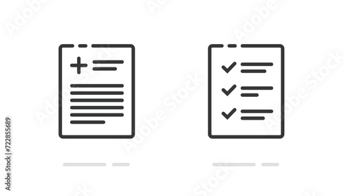 Medical healthcare document check list icon vector simple graphic pictogram set line outline art stroke design, check up report symbol, checklist inventory form exam image clipart