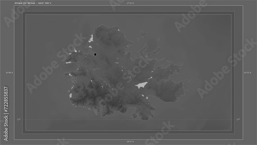 Antigua and Barbuda composition. Grayscale elevation map