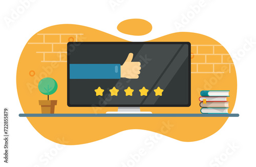 Film movie rating review icon vector graphic illustration flat cartoon, digital tv video content quality feedback online survey stars on screen image clipart