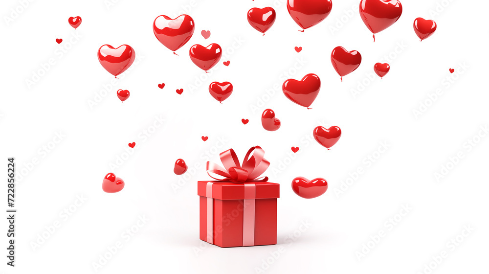 gift box with flying hearts on white background valentines day concept gift box with flying hearts on white background valentines day concept