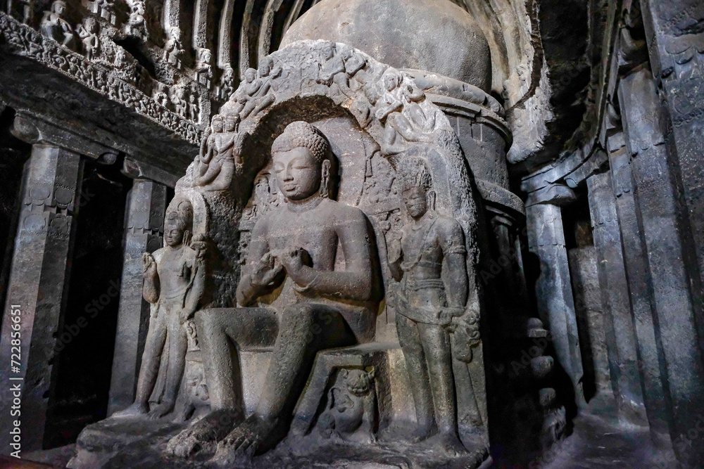 Ellora Caves are a rock-cut cave complex located in the Aurangabad District of Maharashtra, India. Ellora Caves are a rock-cut cave complex located in the Aurangabad District of Maharashtra, India.