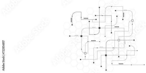 Vector abstract technology on a white background. High-tech circuit board connection system, circuit diagram on white background.