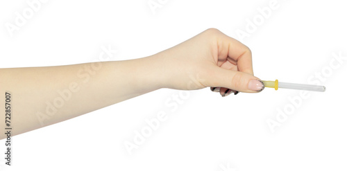 pipette in hand, outstretched hand with medical nose pipette isolated from background