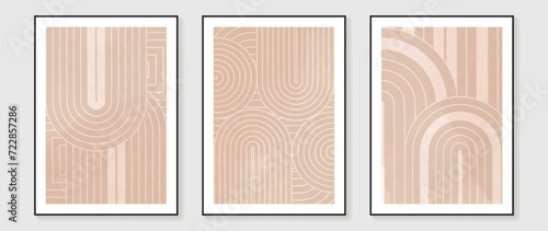 Set of contemporary abstract design wall art vector. Collection of watercolor abstract shape, line art, curve, beige. Art design illustration for wallpaper, wall decor, card, poster, cover, print.